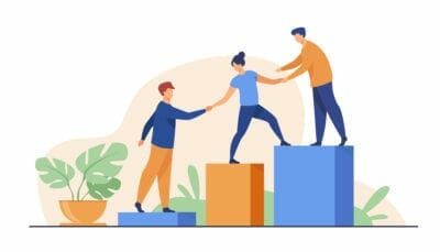 illustration of people helping each other to reach the top